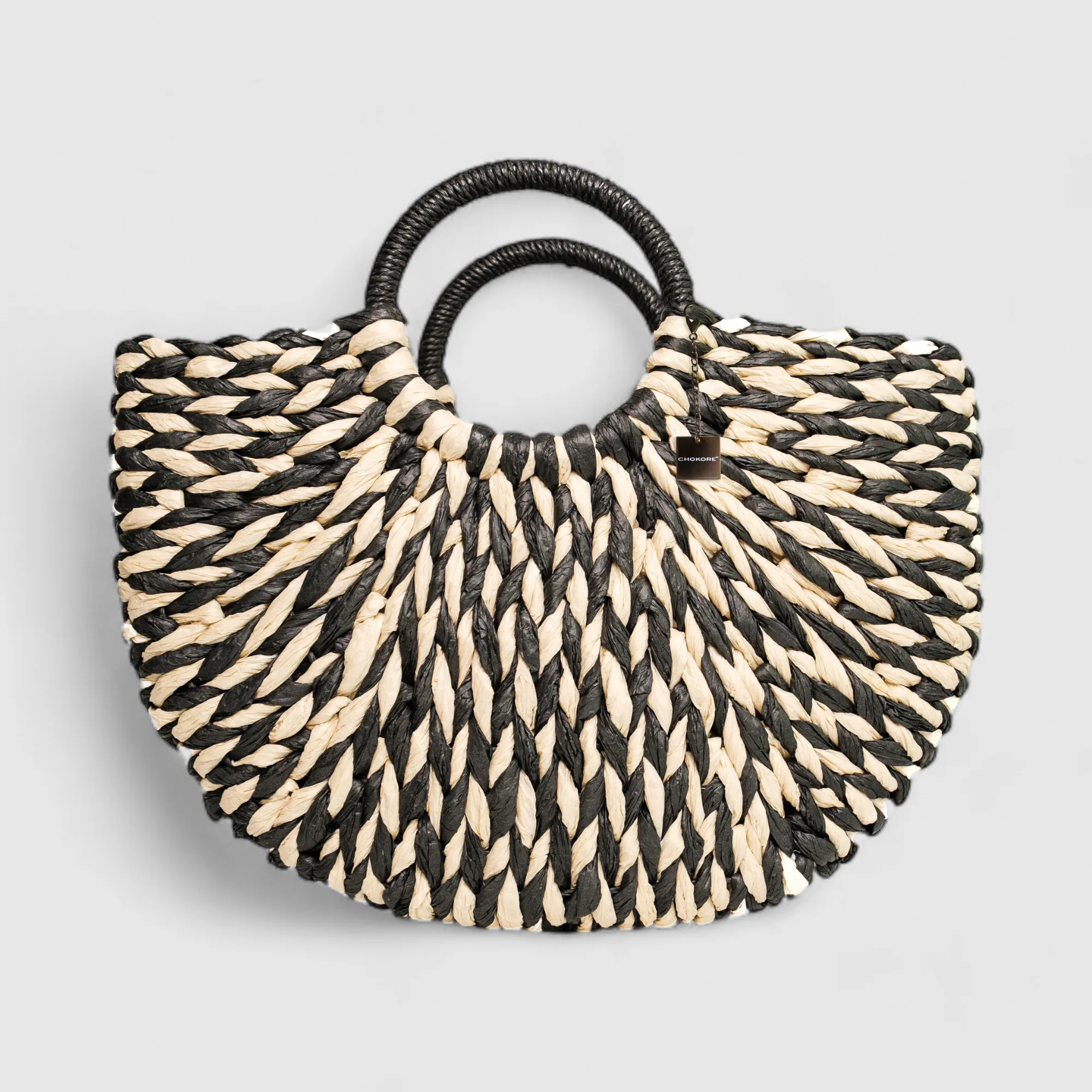 Chokore Black and White Rattan Handbag