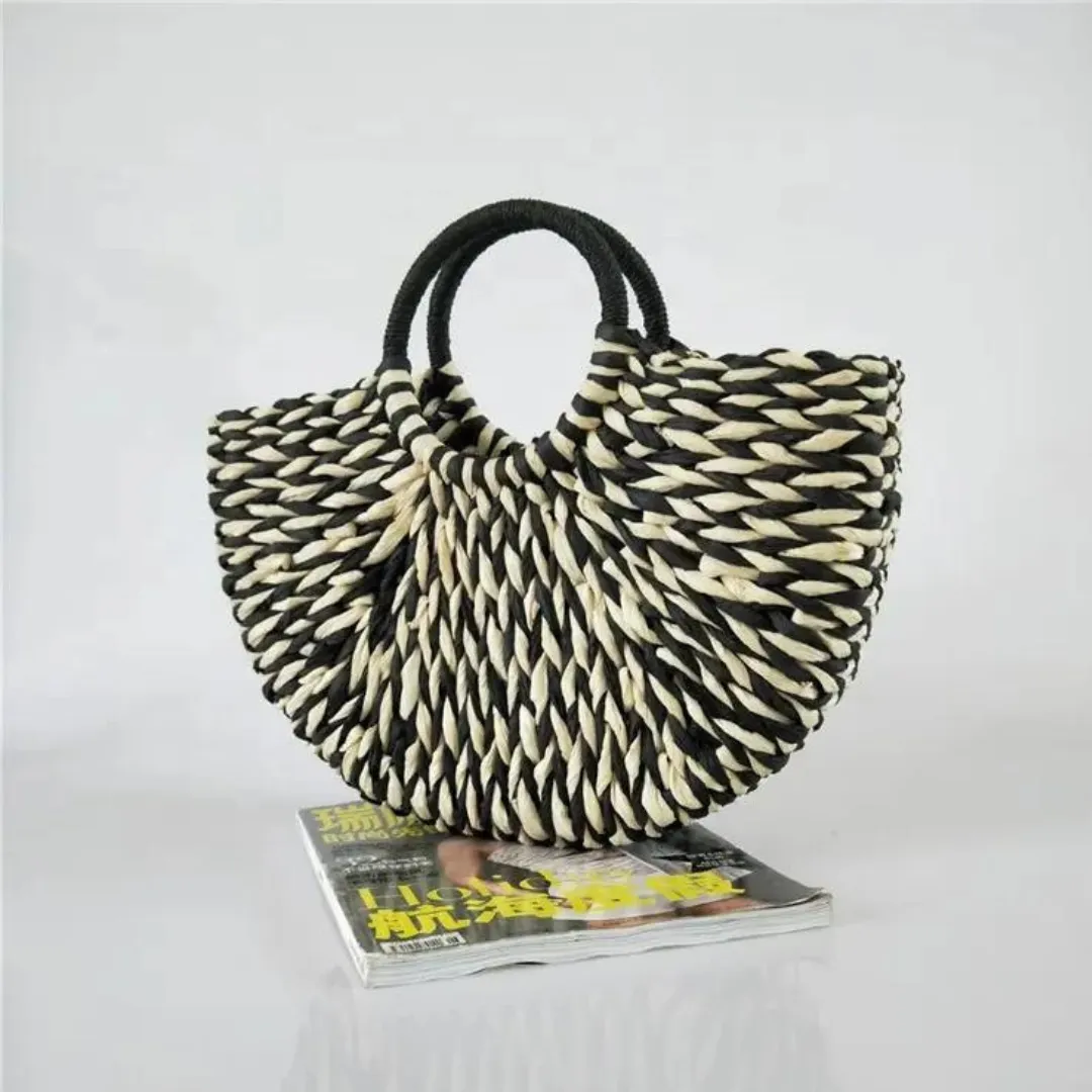 Chokore Black and White Rattan Handbag