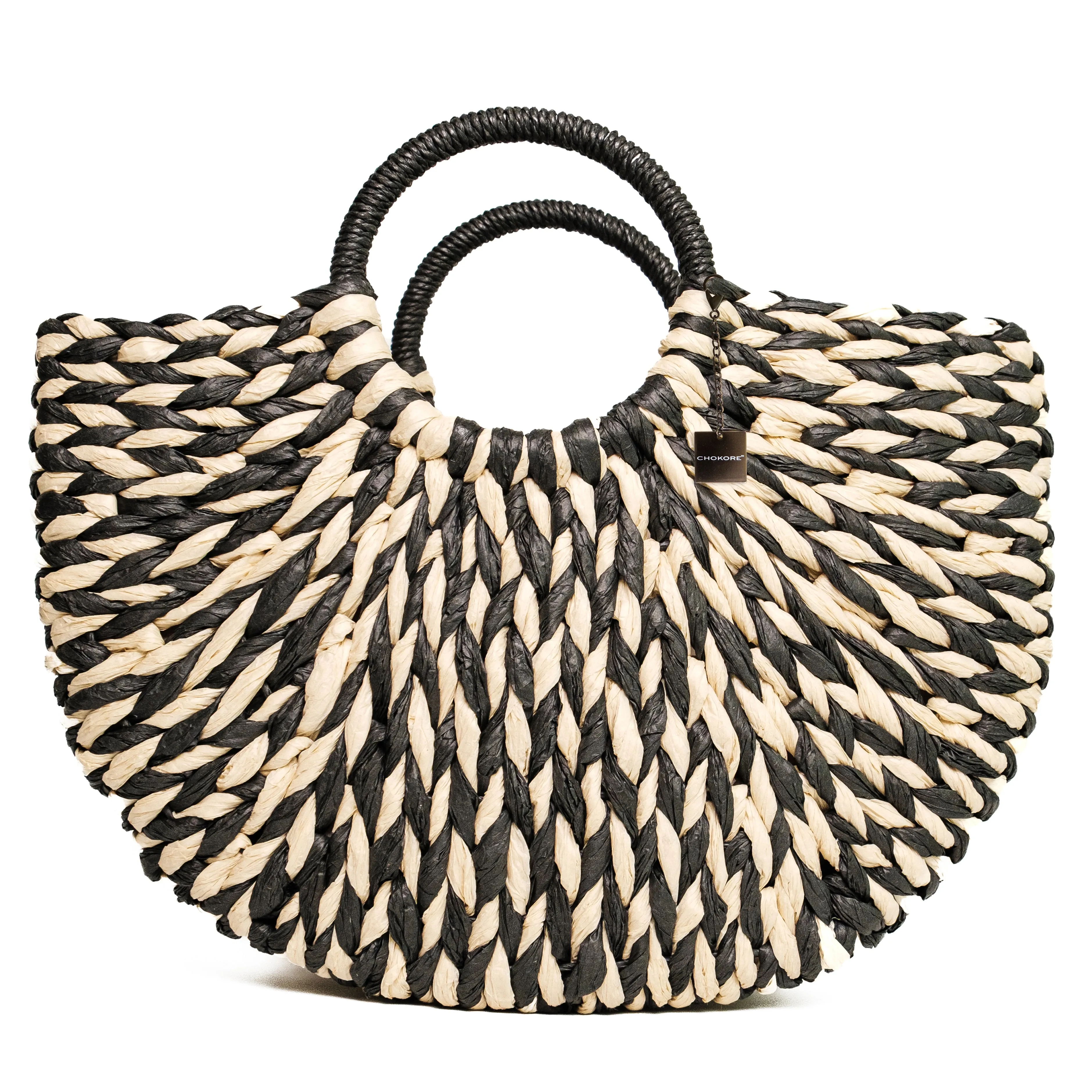 Chokore Black and White Rattan Handbag