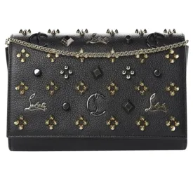 Christian Louboutin Clutch Calfskin Spikes Paloma Loubinthesky Black Leather Shoulder Bag