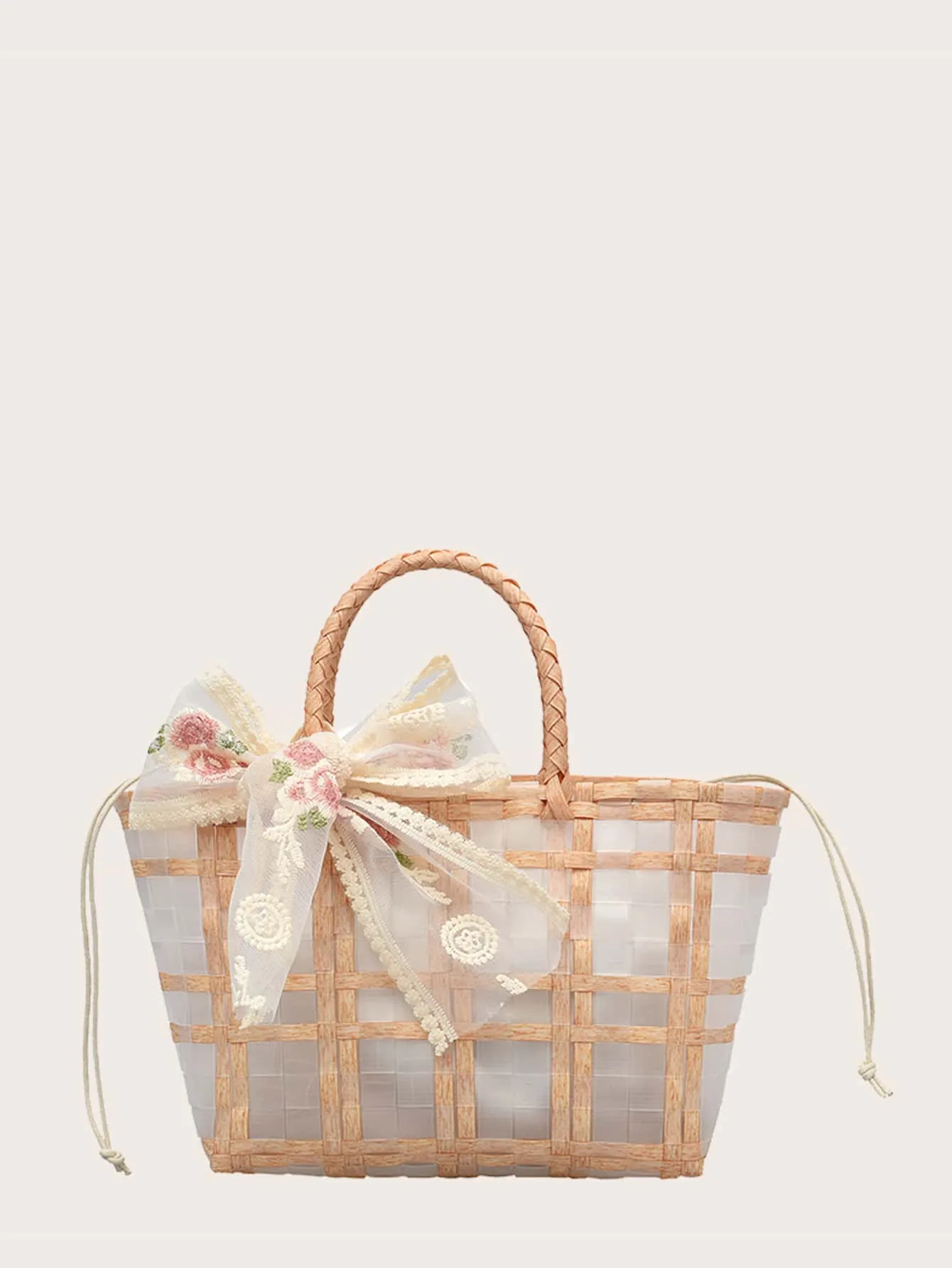 Clear Bow Decor Straw Bag