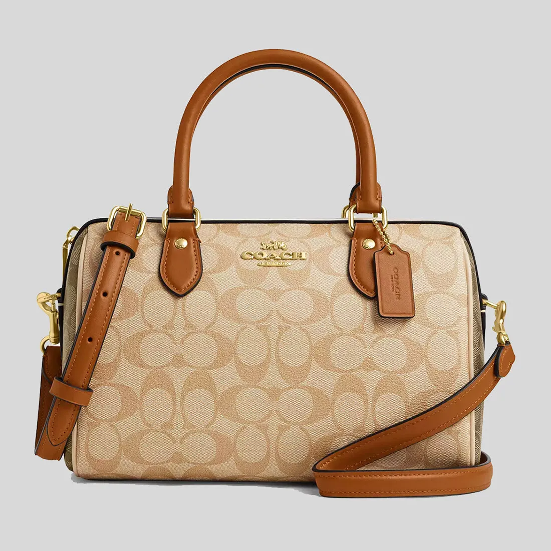 COACH Rowan Satchel Bag In Blocked Signature Canvas Light Khaki/Khaki Multi CS185