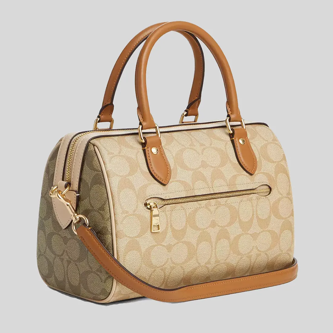 COACH Rowan Satchel Bag In Blocked Signature Canvas Light Khaki/Khaki Multi CS185