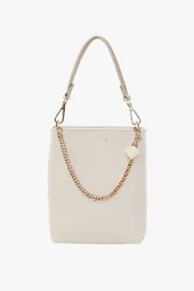 Coco Alabaster Leather Bucket Bag with Gold Chain Detail