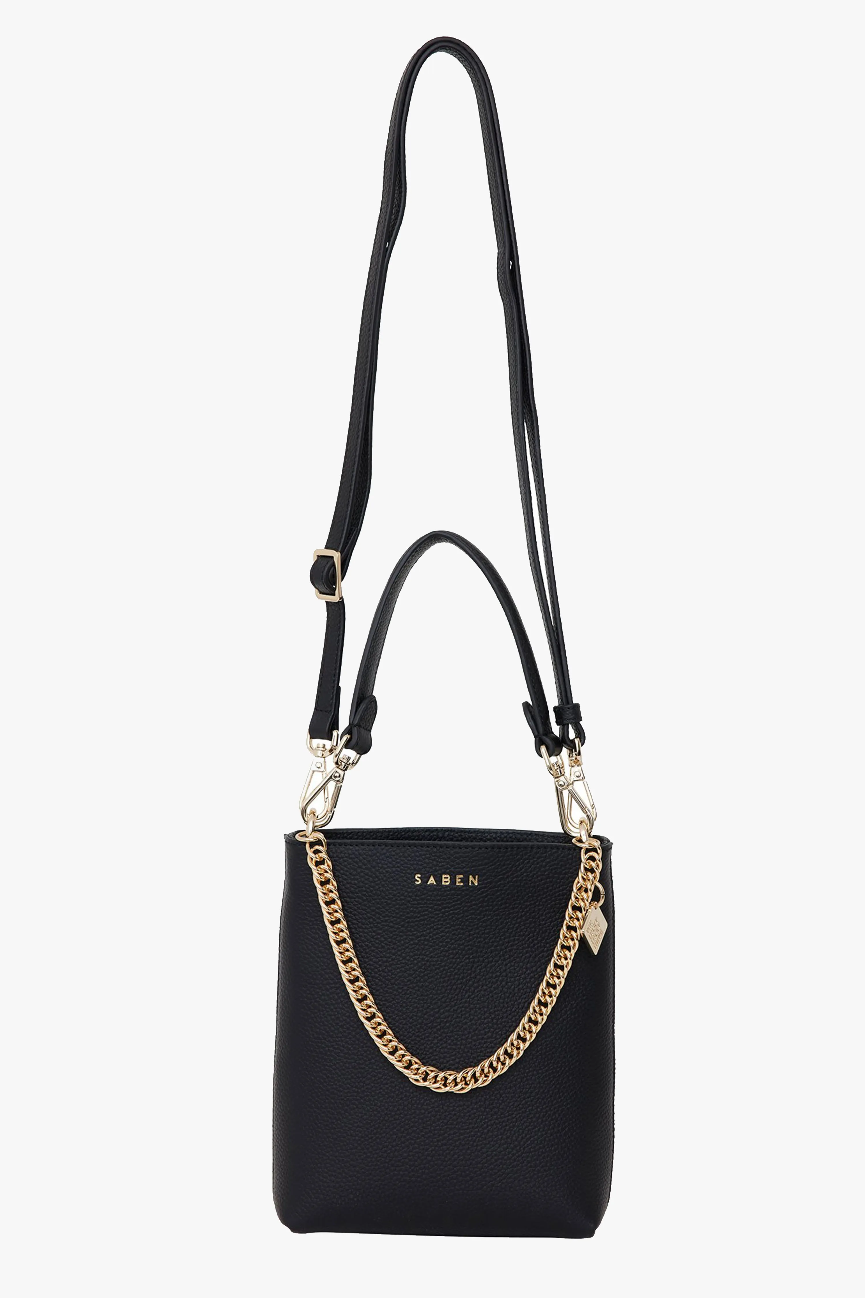 Coco Black Leather Bucket Bag with Gold Chain Detailing