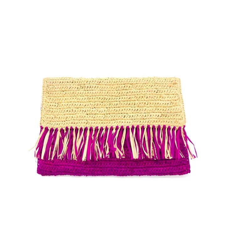 Coco Fringe Crochet Straw Clutch (several colors)