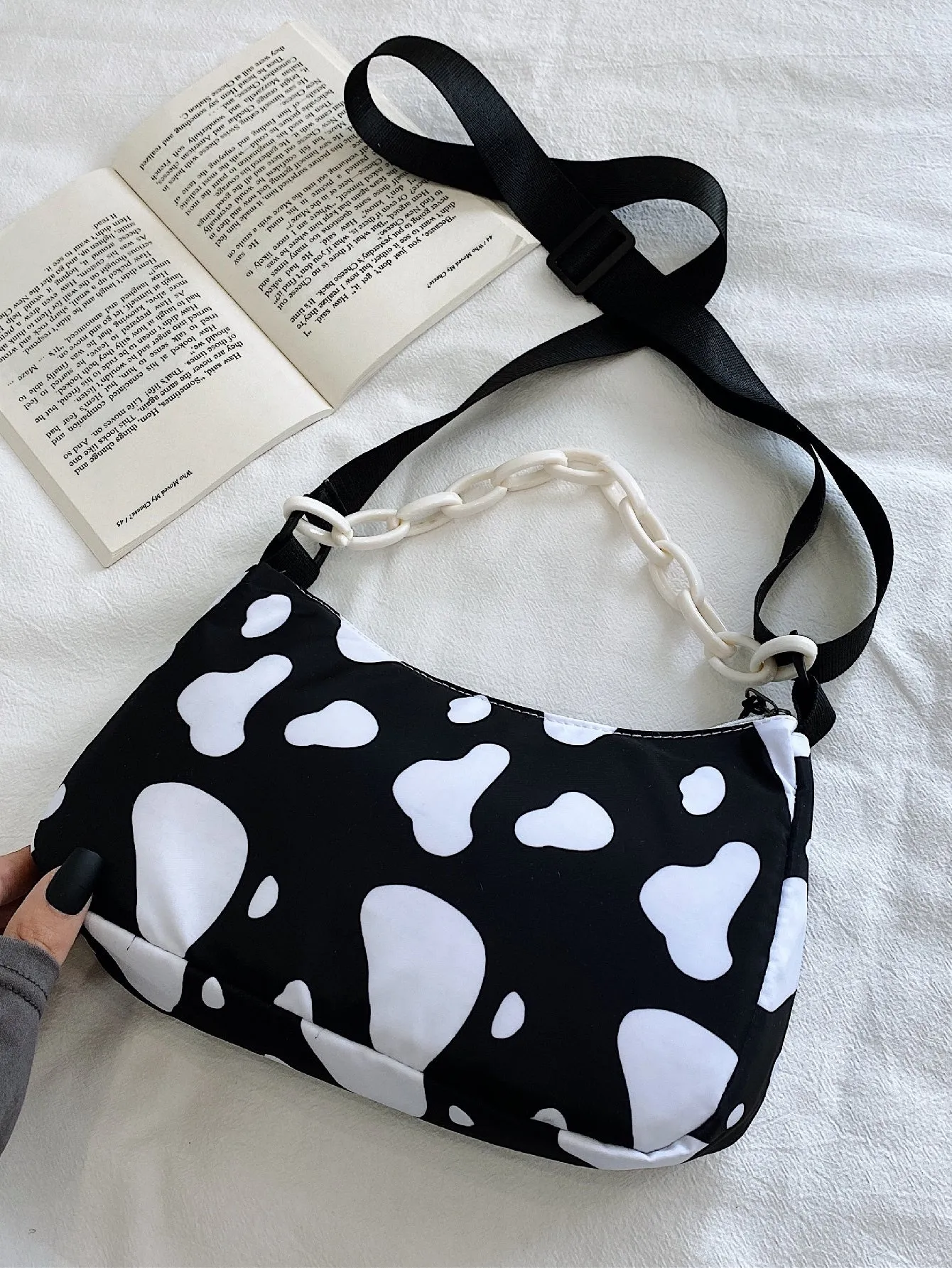 Cow Print Chain Satchel Bag