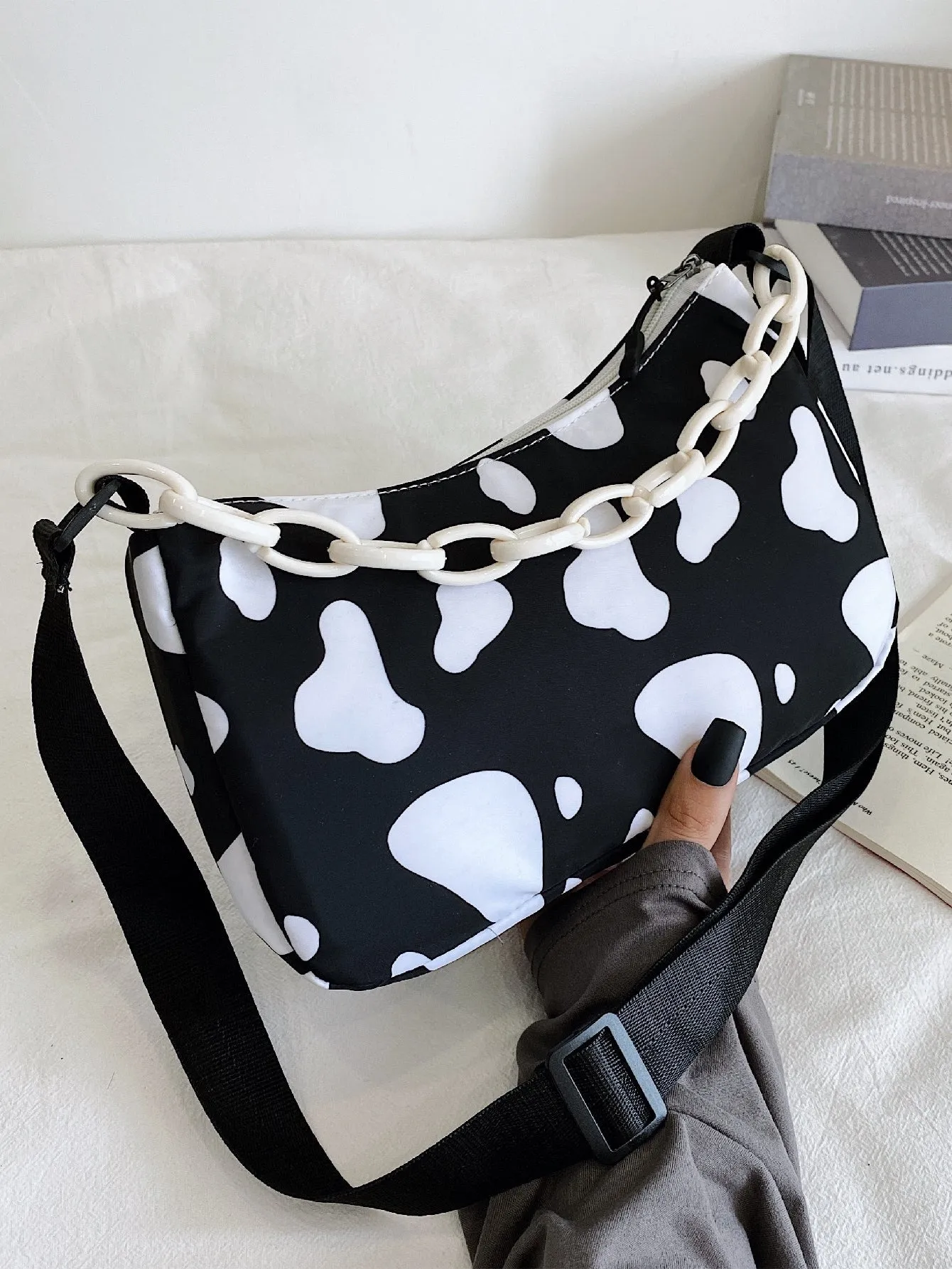 Cow Print Chain Satchel Bag