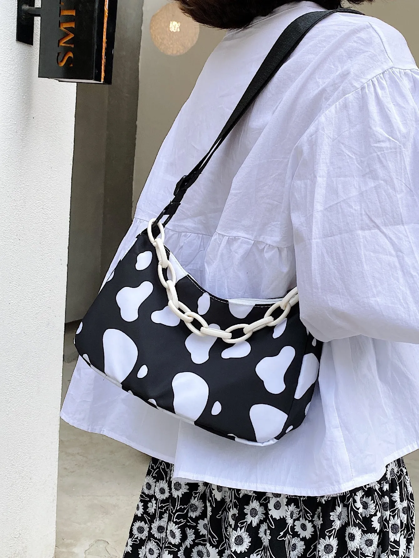 Cow Print Chain Satchel Bag