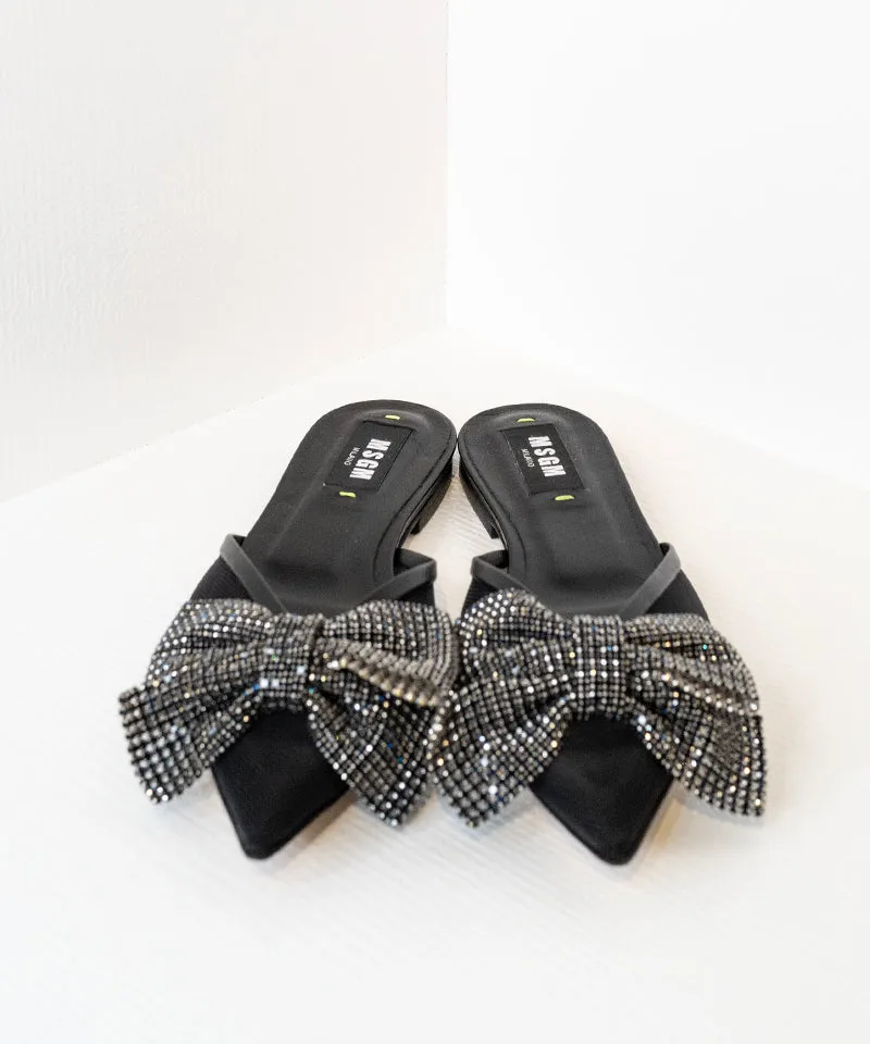 Crystal-embellished Bow Mules Black