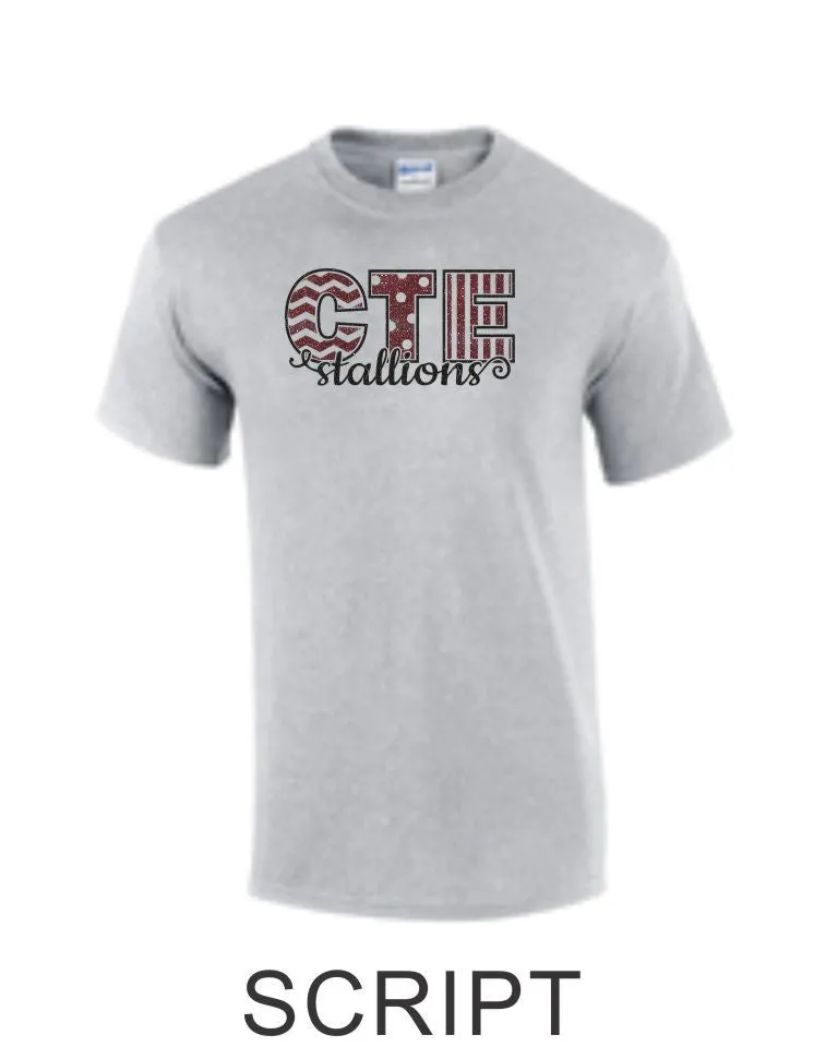 CTE Glitter Maroon or Grey Basic T-Shirt in 4 New Designs