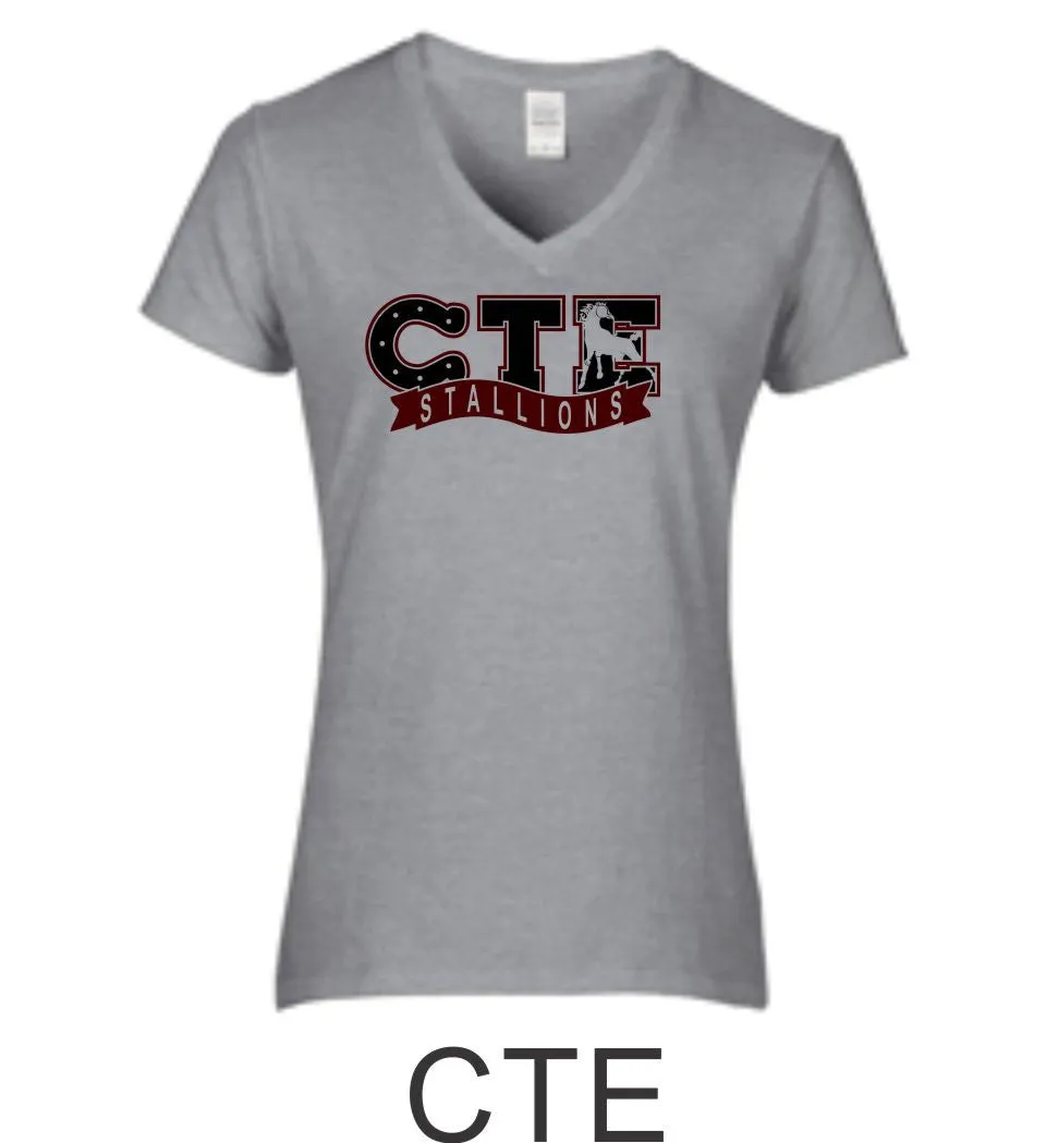 CTE Ladies Fit Grey Short Sleeve Tee in 4 New Designs- Matte or Glitter