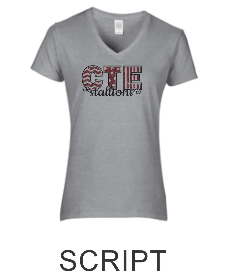 CTE Ladies Fit Grey Short Sleeve Tee in 4 New Designs- Matte or Glitter