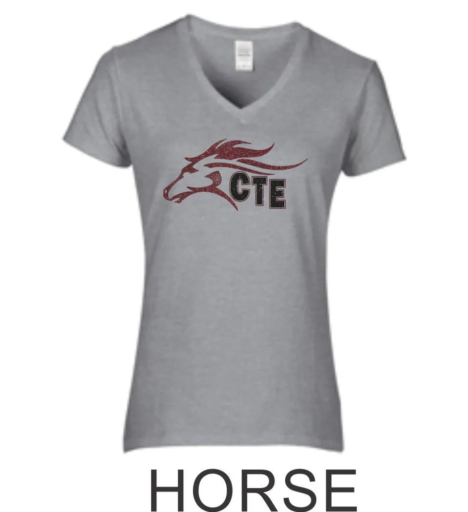 CTE Ladies Fit Grey Short Sleeve Tee in 4 New Designs- Matte or Glitter