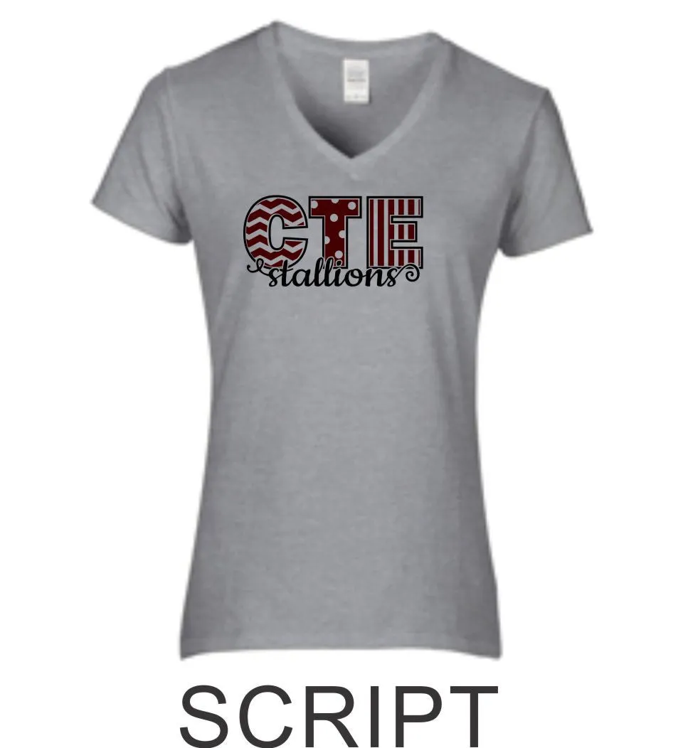 CTE Ladies Fit Grey Short Sleeve Tee in 4 New Designs- Matte or Glitter