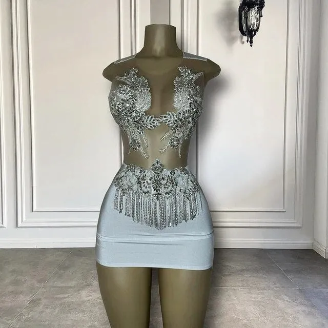 Dazzling Beaded Party Dress with Sheer Elements