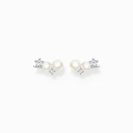 Ear studs pearls and white stones silver