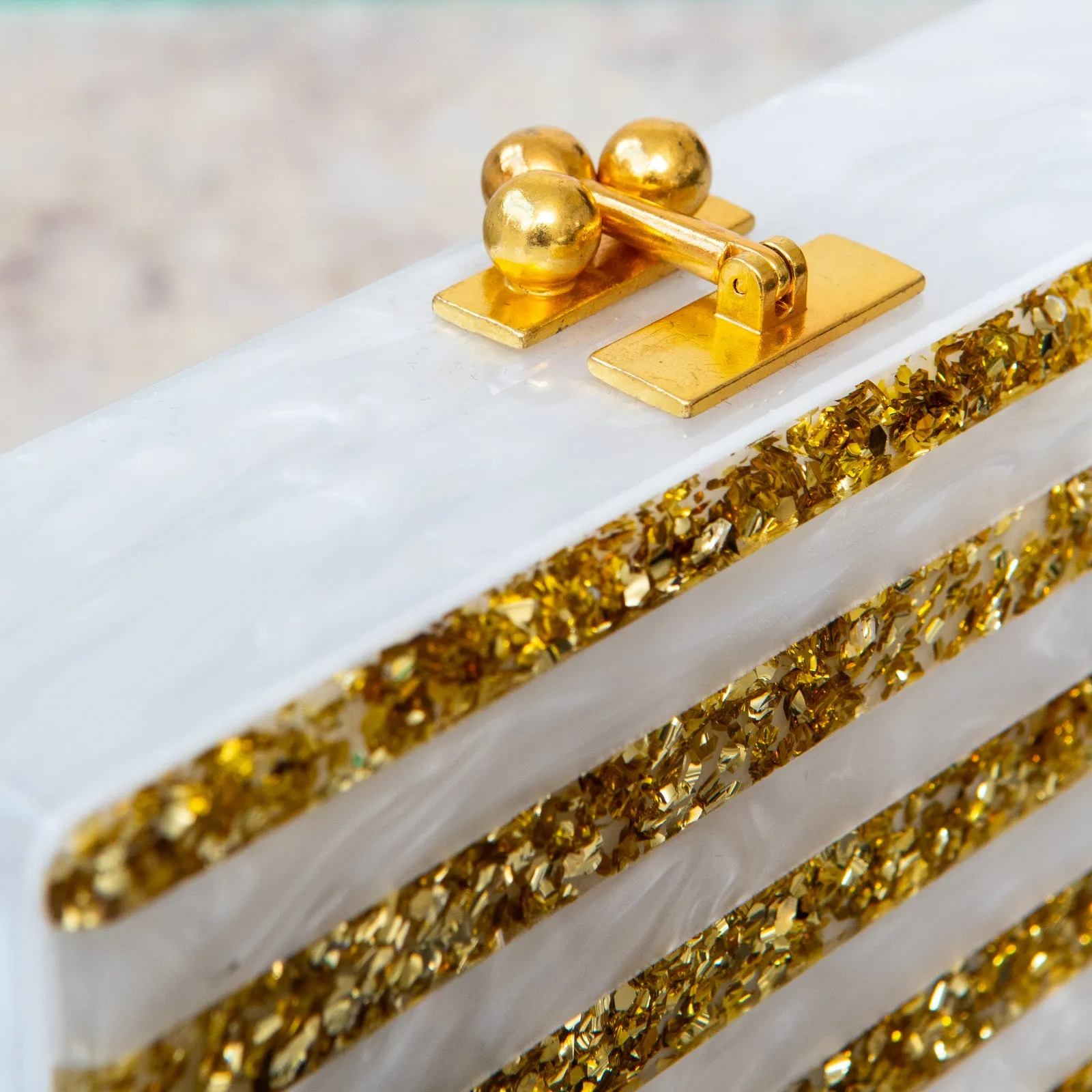 Edie Parker White And Gold Acrylic Clutch Bag