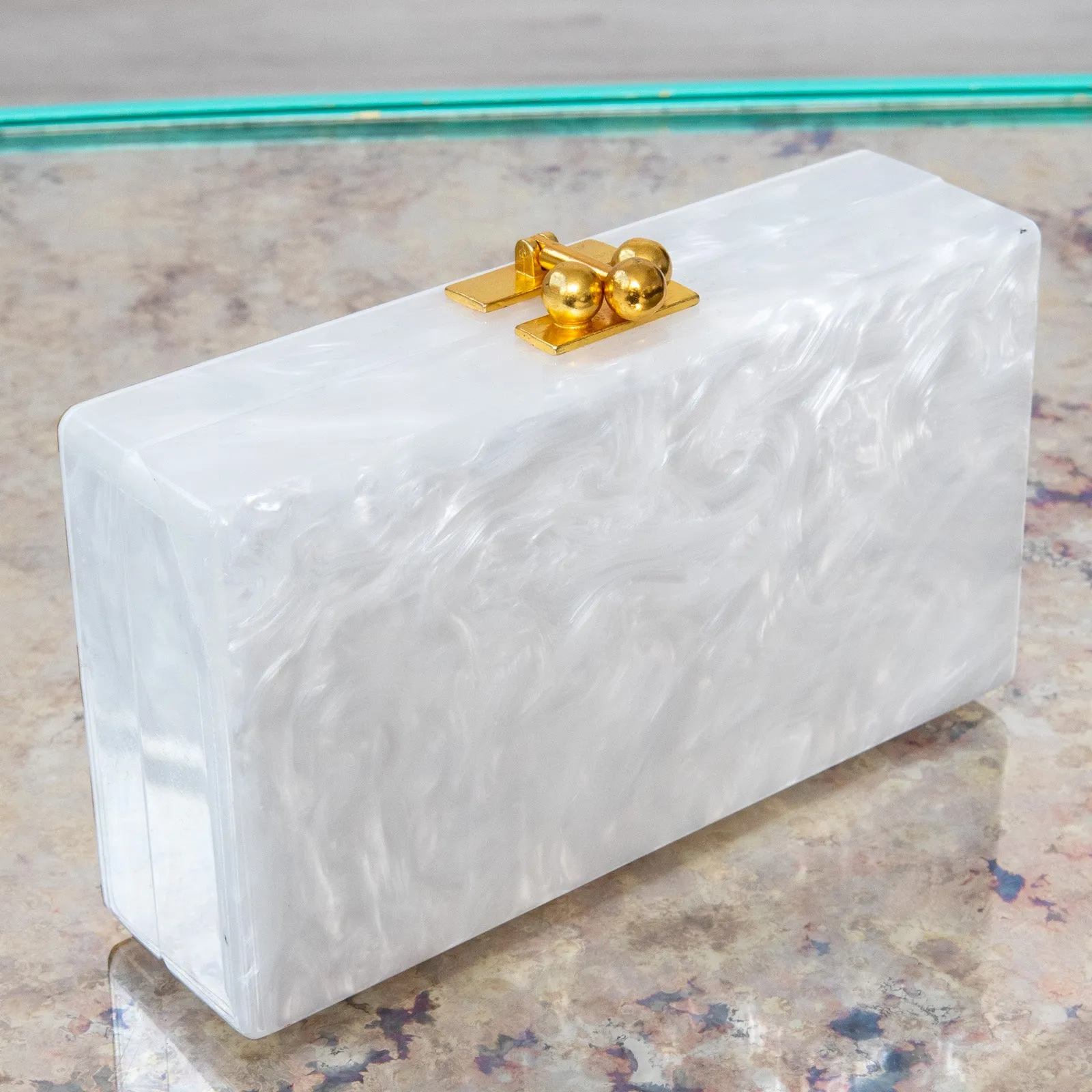 Edie Parker White And Gold Acrylic Clutch Bag