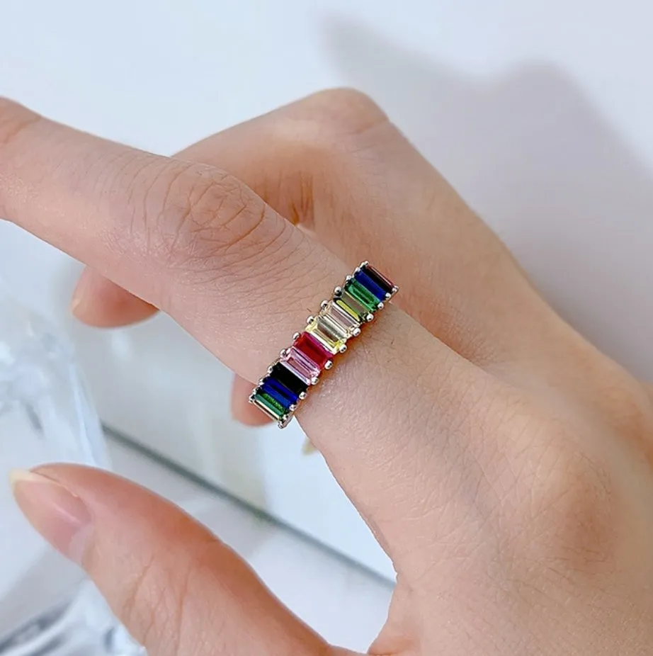 Emerald Cut Multi-Color Gemstone Eternity Band