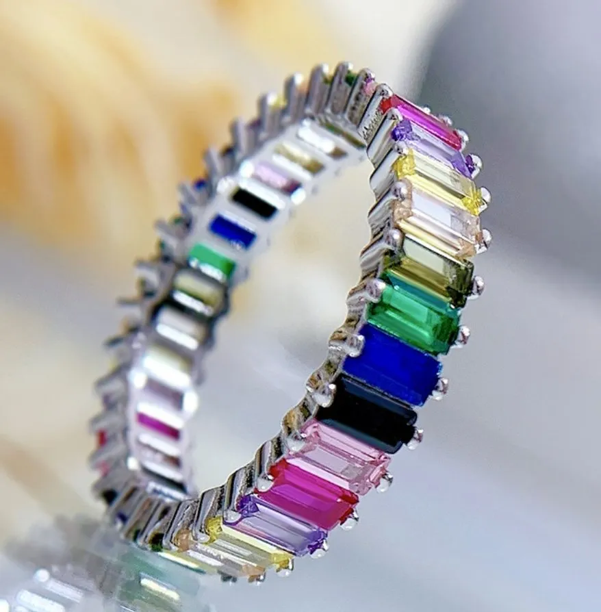 Emerald Cut Multi-Color Gemstone Eternity Band