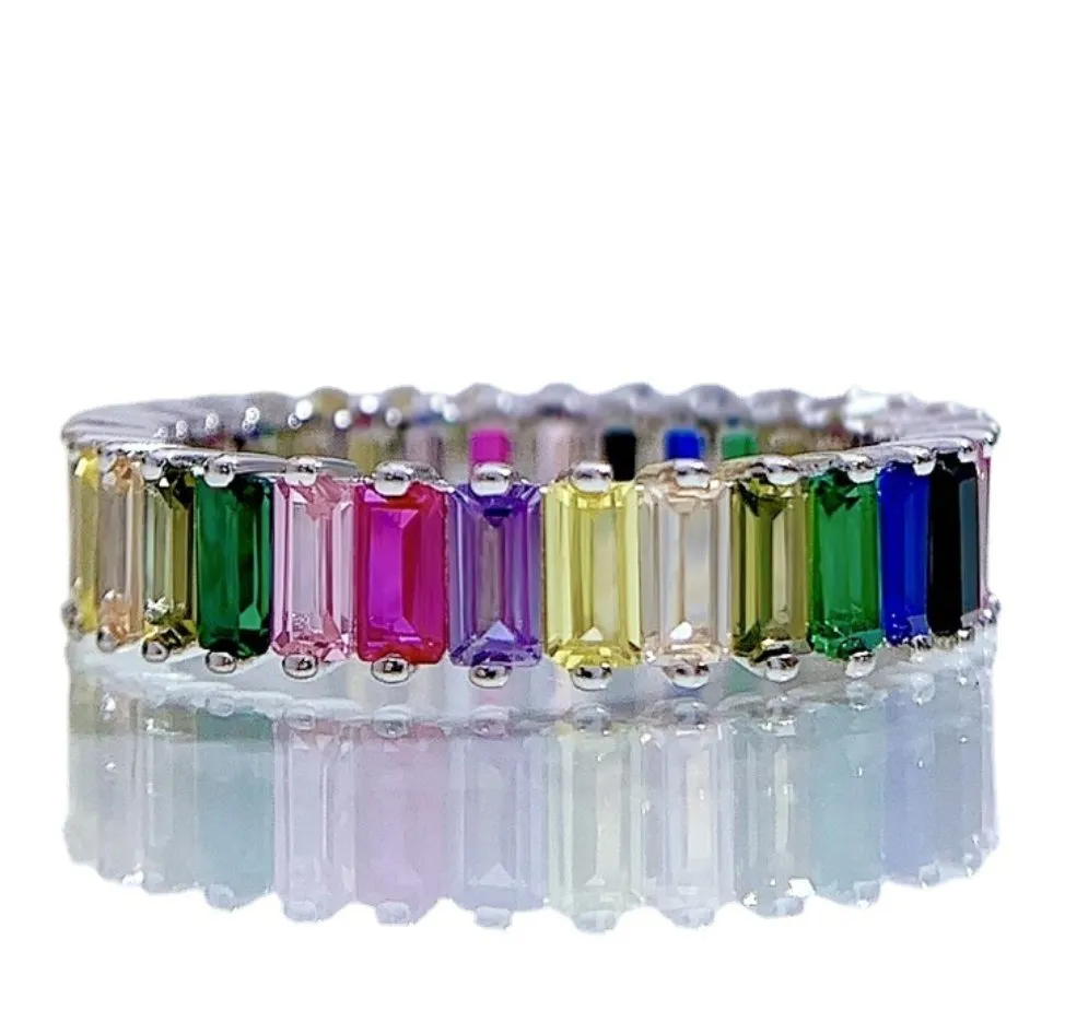 Emerald Cut Multi-Color Gemstone Eternity Band