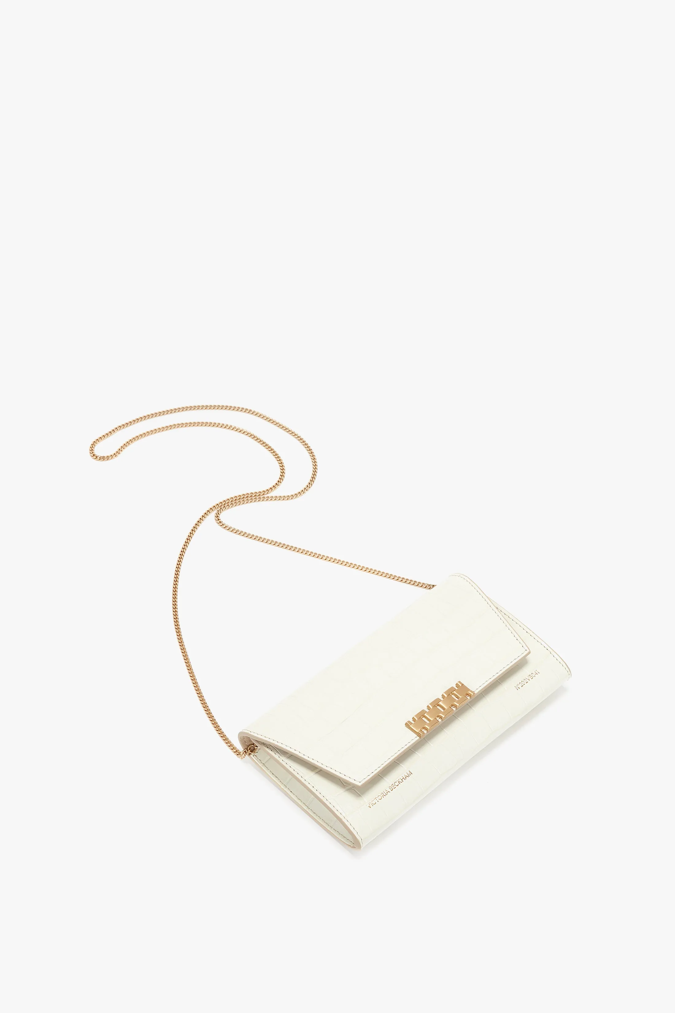 Exclusive Wallet On Chain In Ivory Croc Embossed Leather