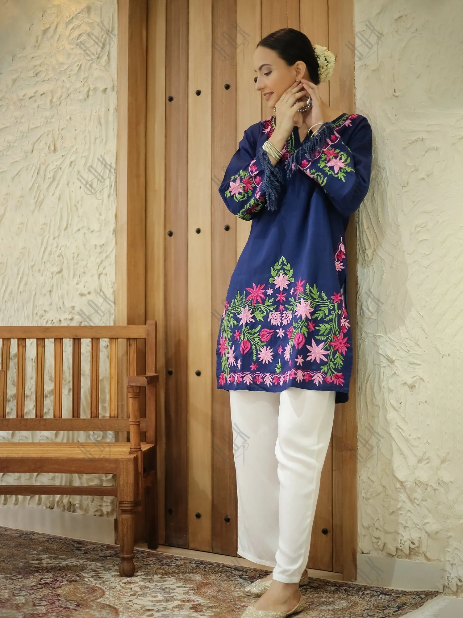 Falak Kashmiri Long Kurta - Blue