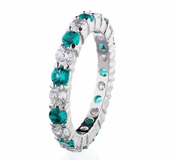 Faux Emerald Cubic Zirconia Eternity Band In Sterling Silver