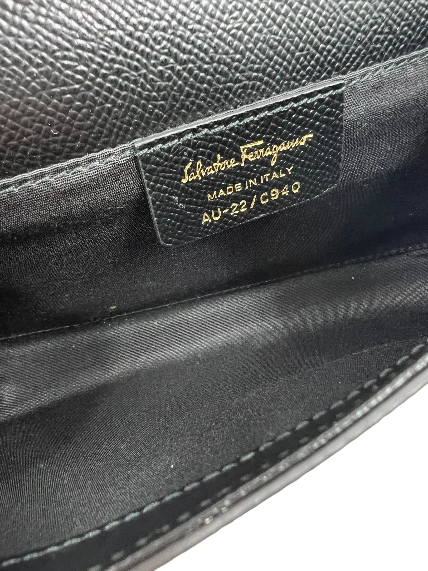 Ferragamo Black Leather Chain Vara Bow Mini Bag