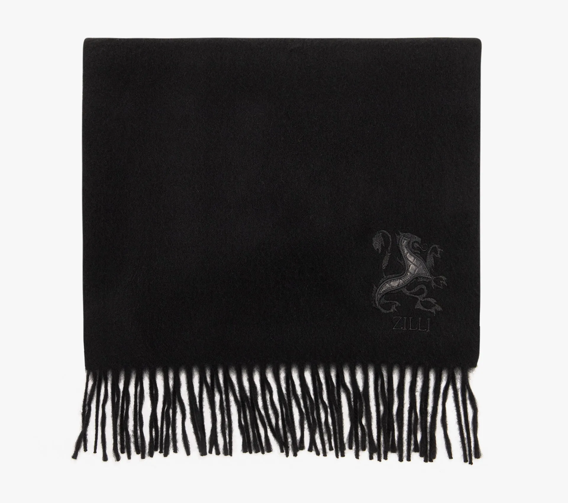 Fringed Scarf with Lion Embroidery