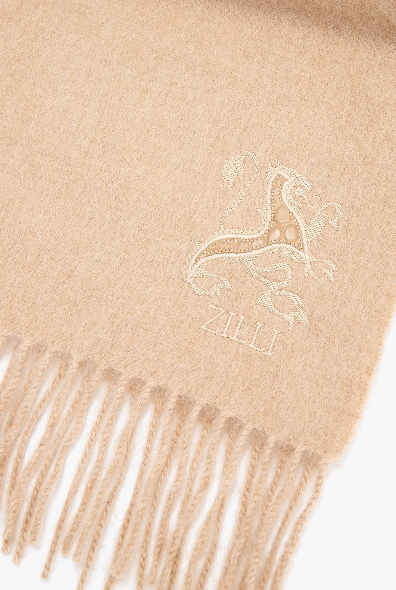 Fringed Scarf with Lion Embroidery