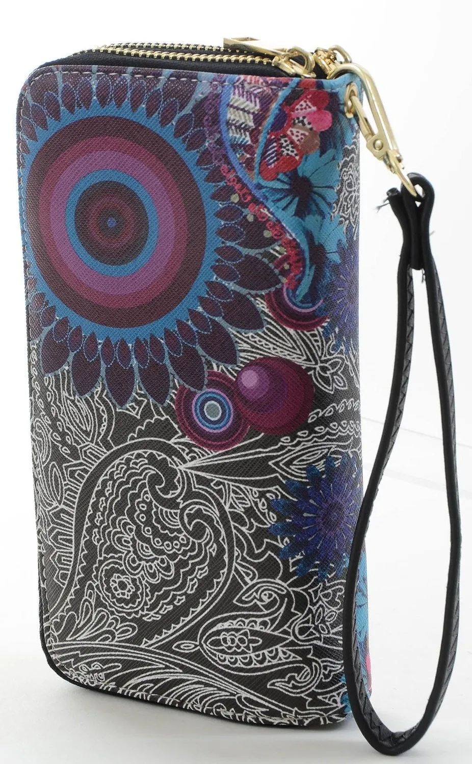 Funky Abstract Hippie Boho Dual Zipper Fashion Wristlet Wallet