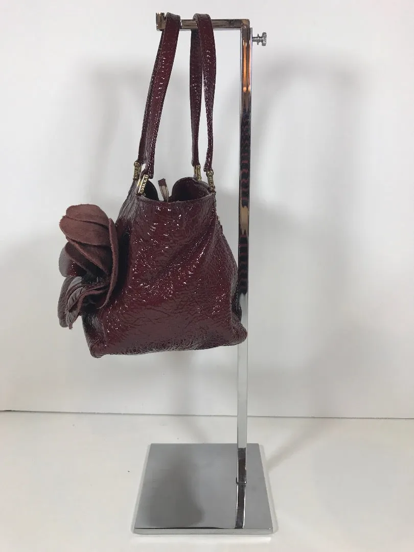 GILLI SHINY Small Patent Leather Burgundy Bag with Rose Detail Front