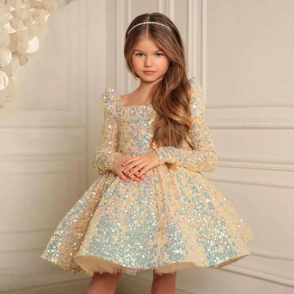 Glitter Sequin Fluffy Elegant Little Princess Bow Dresses