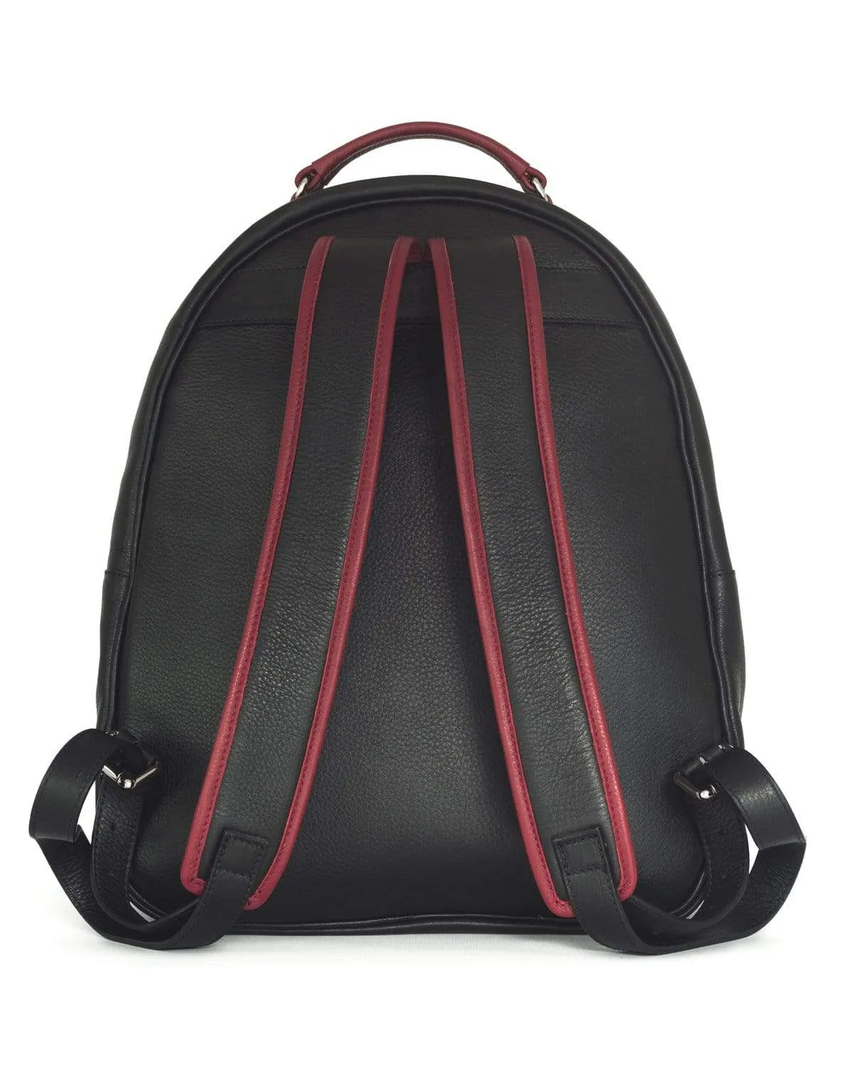 GLOBETROTTER - Full-grain Leather Backpack - Black/Red