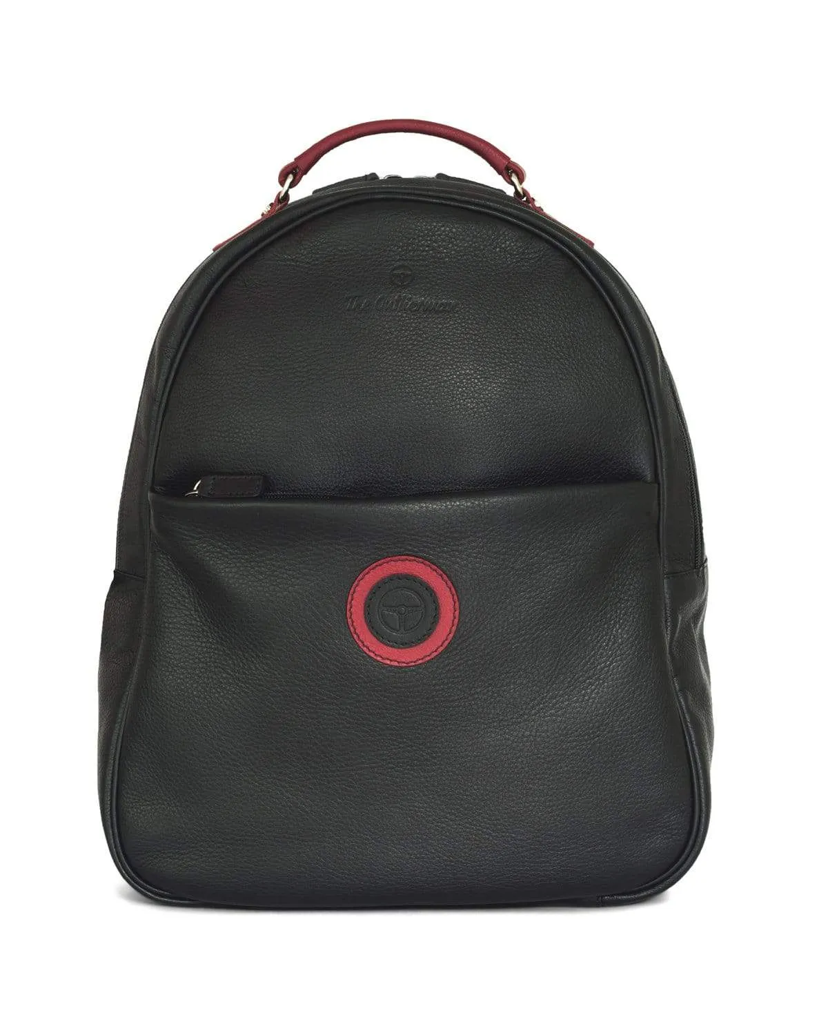 GLOBETROTTER - Full-grain Leather Backpack - Black/Red