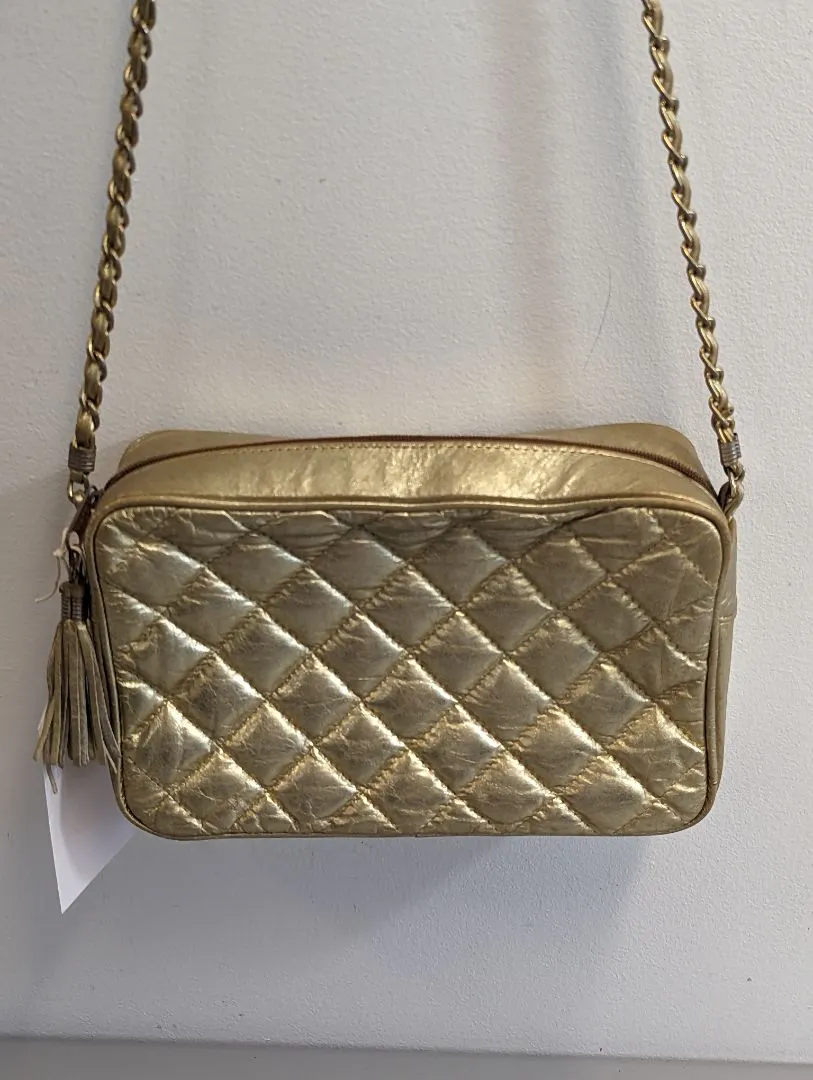 Gold Vintage Quilted Crossbody Purse