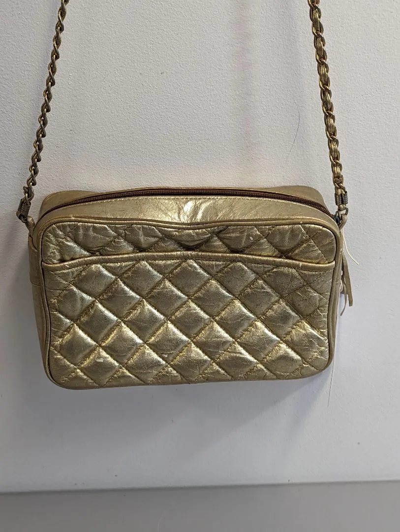 Gold Vintage Quilted Crossbody Purse