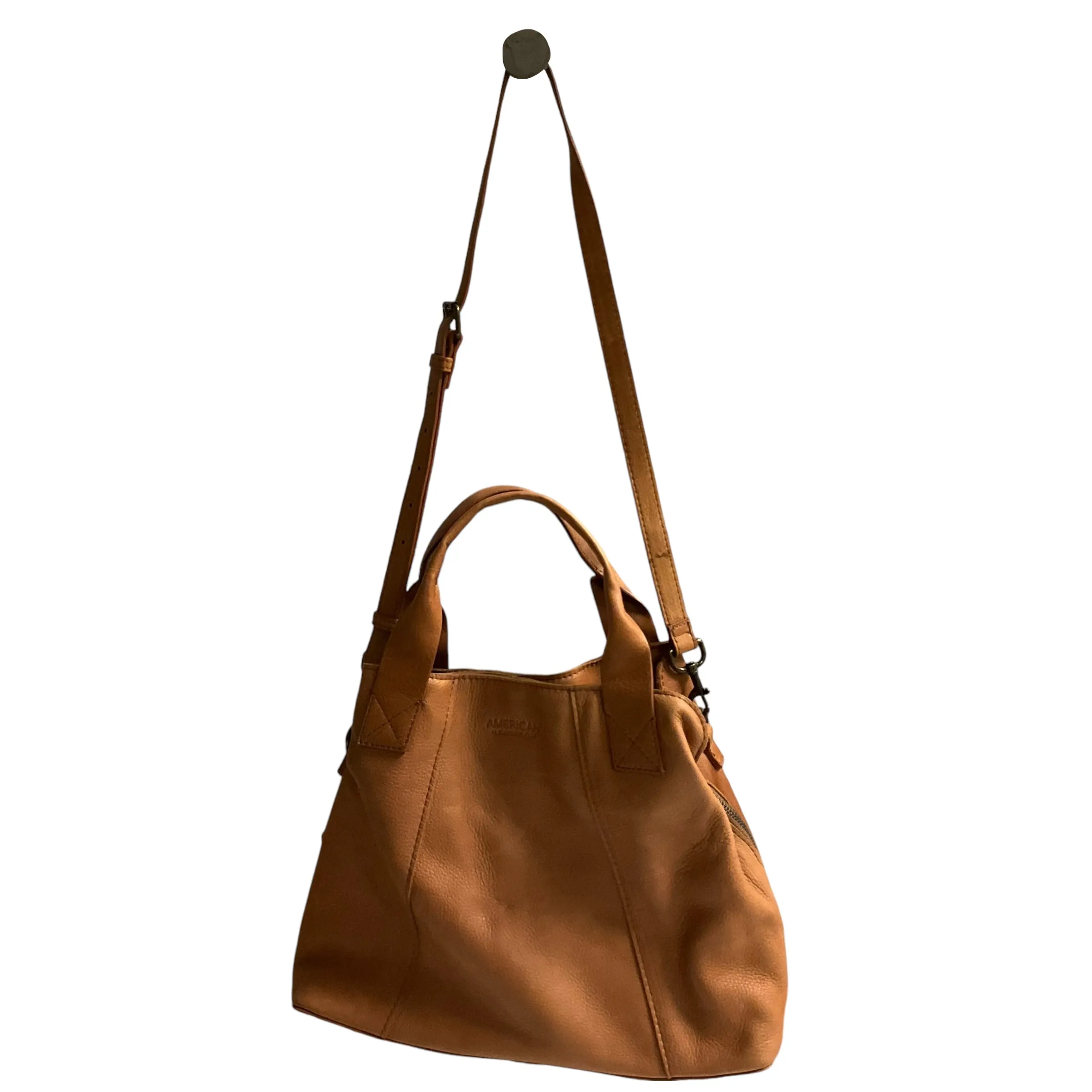 Handbag Leather By American, Size: Medium