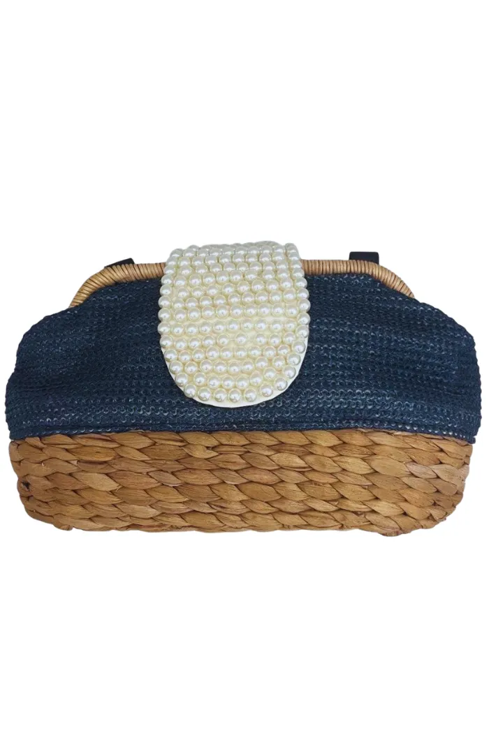 Hyacinth Straw & Pearl Clutch