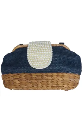 Hyacinth Straw & Pearl Clutch