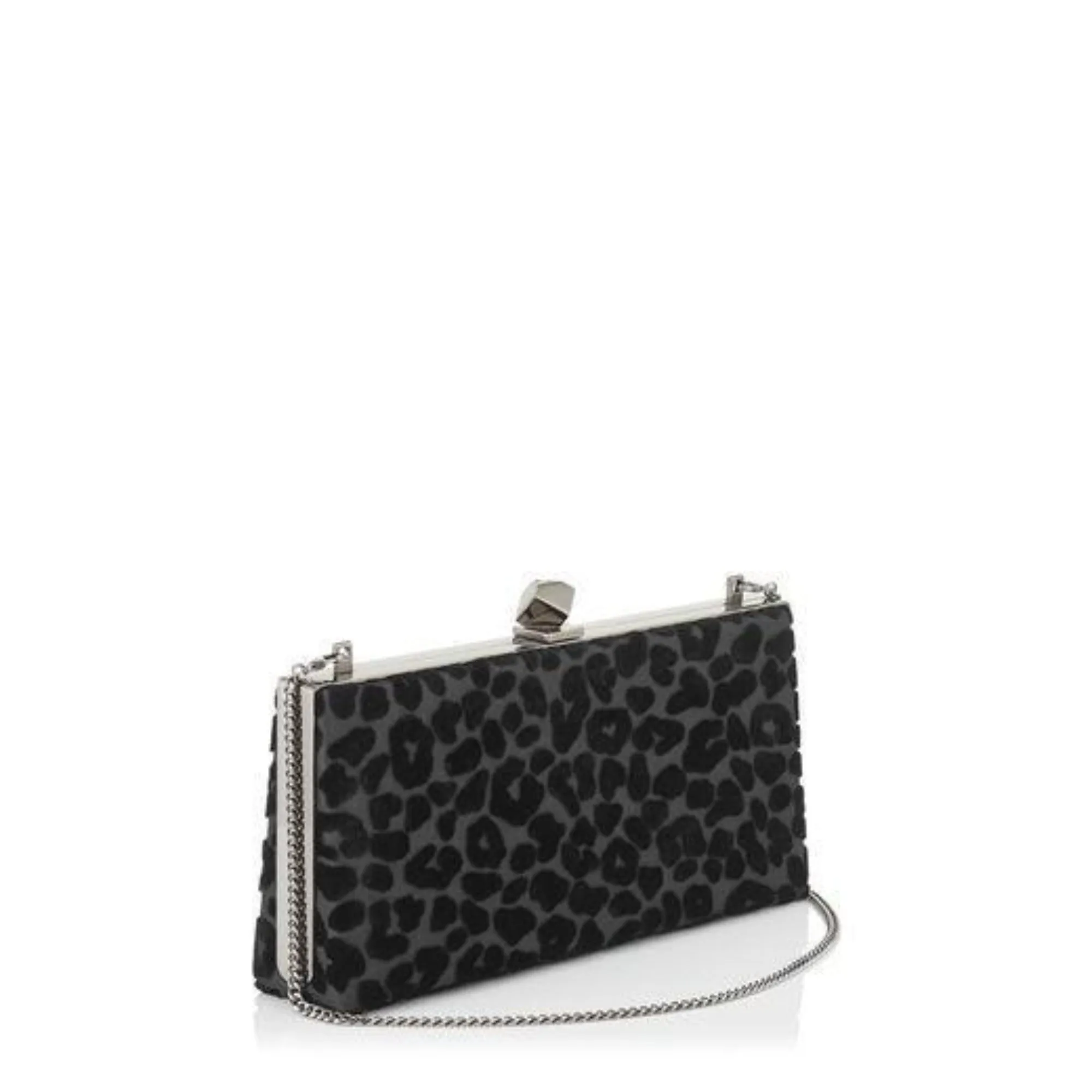 Jimmy Choo Celeste Black Devore Velvet Leopard Clutch Bag