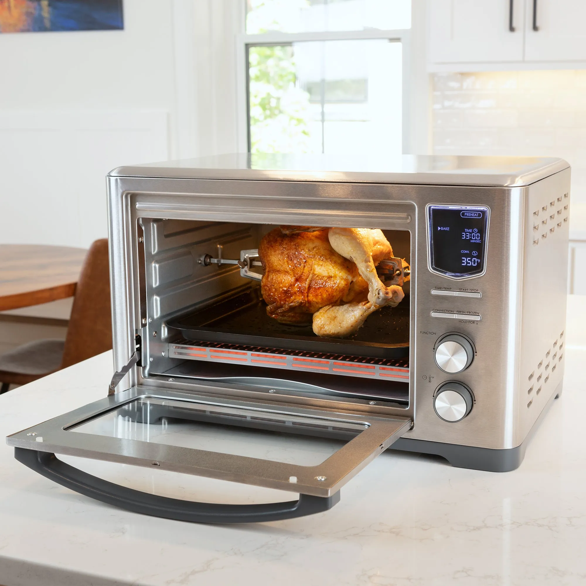 Kenmore 11-In-1 Digital Air Fryer Convection Toaster Oven Rotisserie 25 QT 1700W Countertop Oven, Presets Incl Bake, Pizza, Broil, Slow-Cook & Dehydrate, Dishwasher-Safe Accessories, Stainless Steel