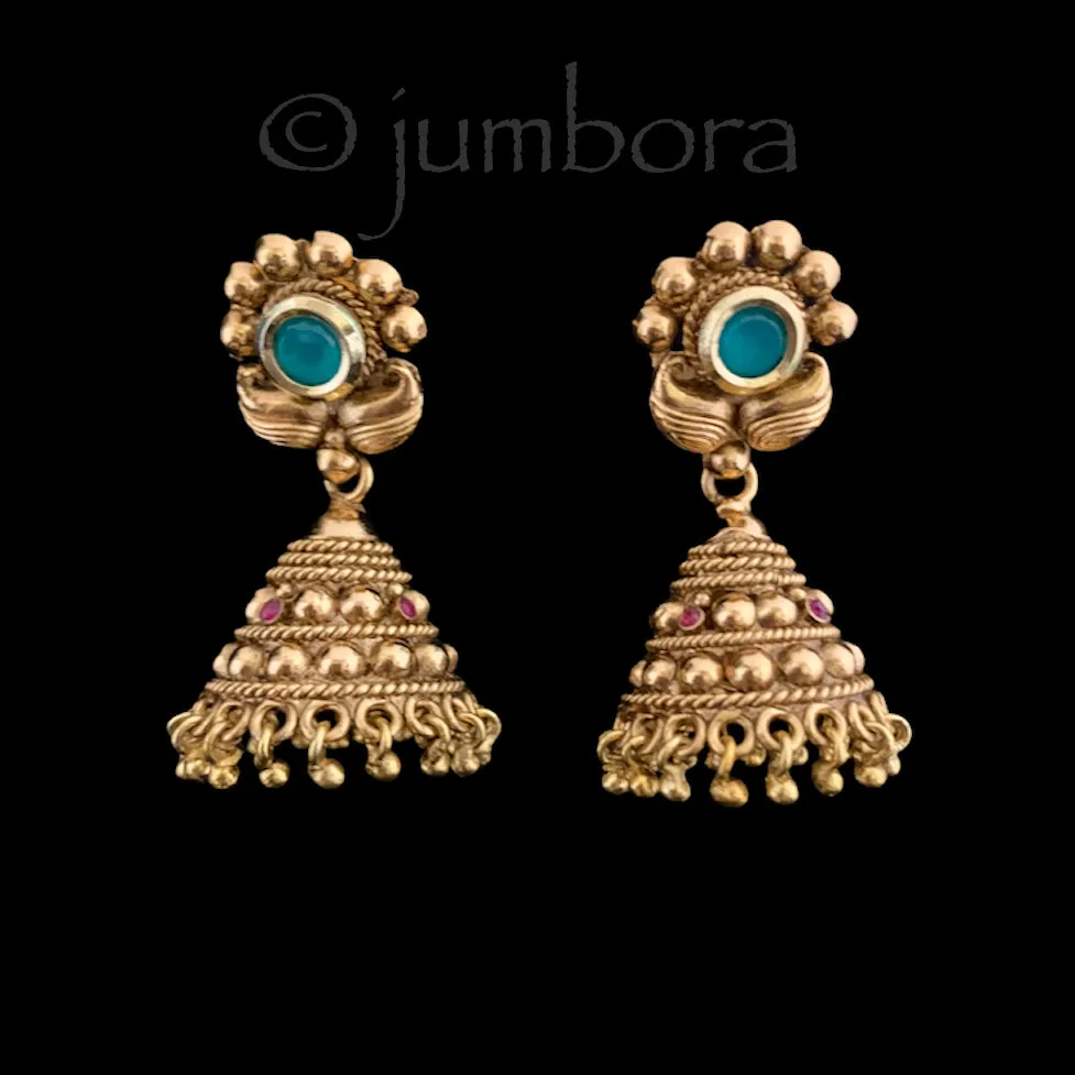 Kundan Antique Gold Necklace with Jhumka