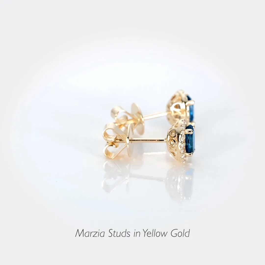 London Blue Topaz Halo Stud Earrings 14k Gold - Marzia