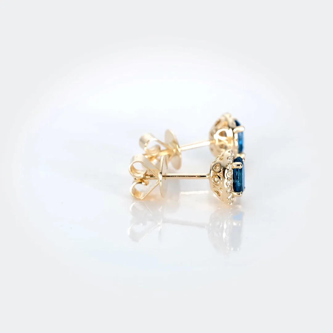 London Blue Topaz Halo Stud Earrings 14k Gold - Marzia