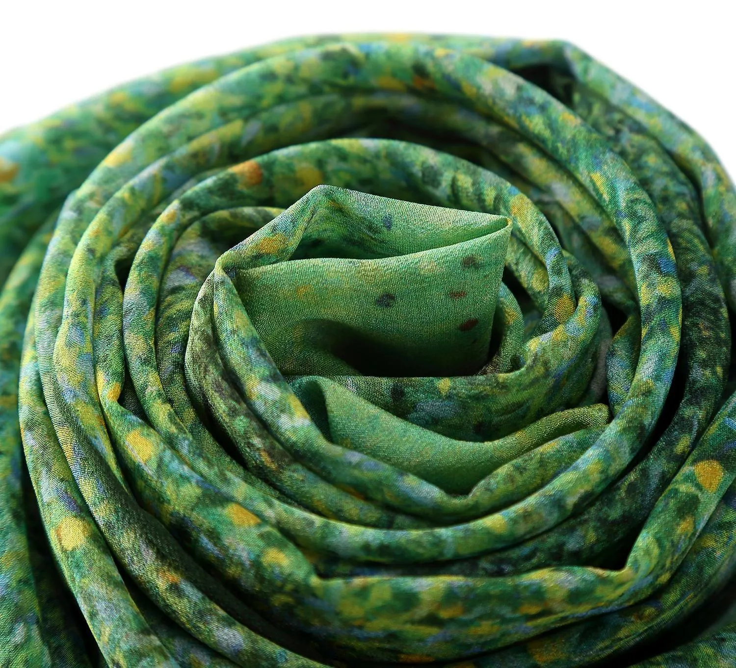 Long Crepe Silk Scarf Green Theme Classic Painting LSZ024