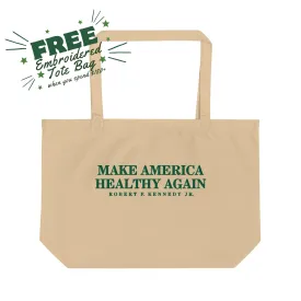 Make America Healthy Again Large Embroidered Organic Tote Bag