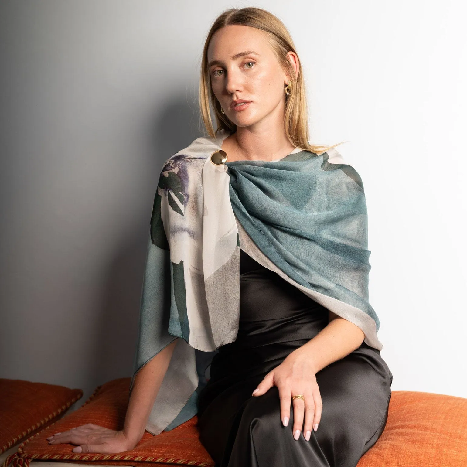 Mariana - Large Silk Scarf - Teal